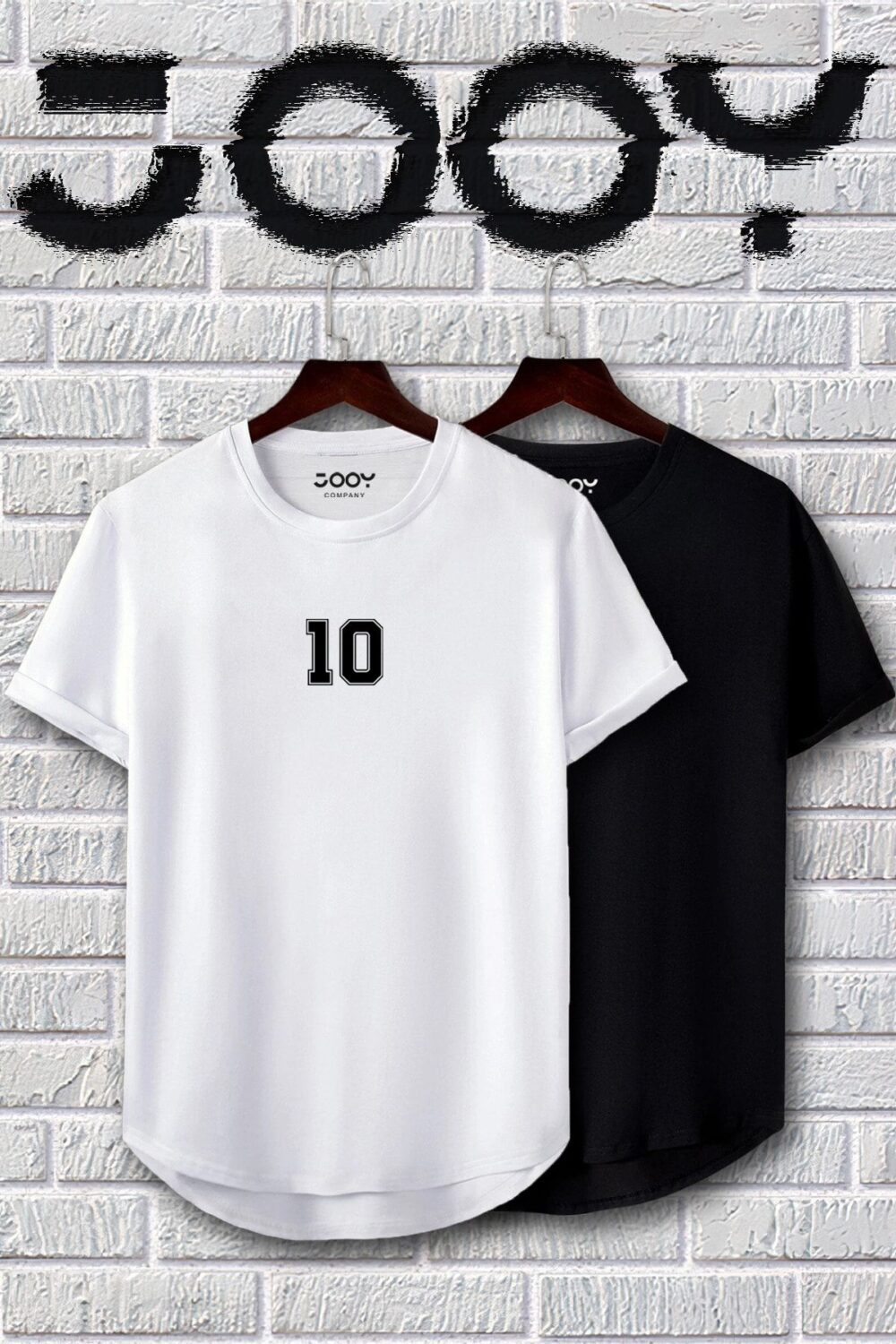 10 Numara Baskılı Siyah Beyaz Oval Kesim Tshirt 2’li Set