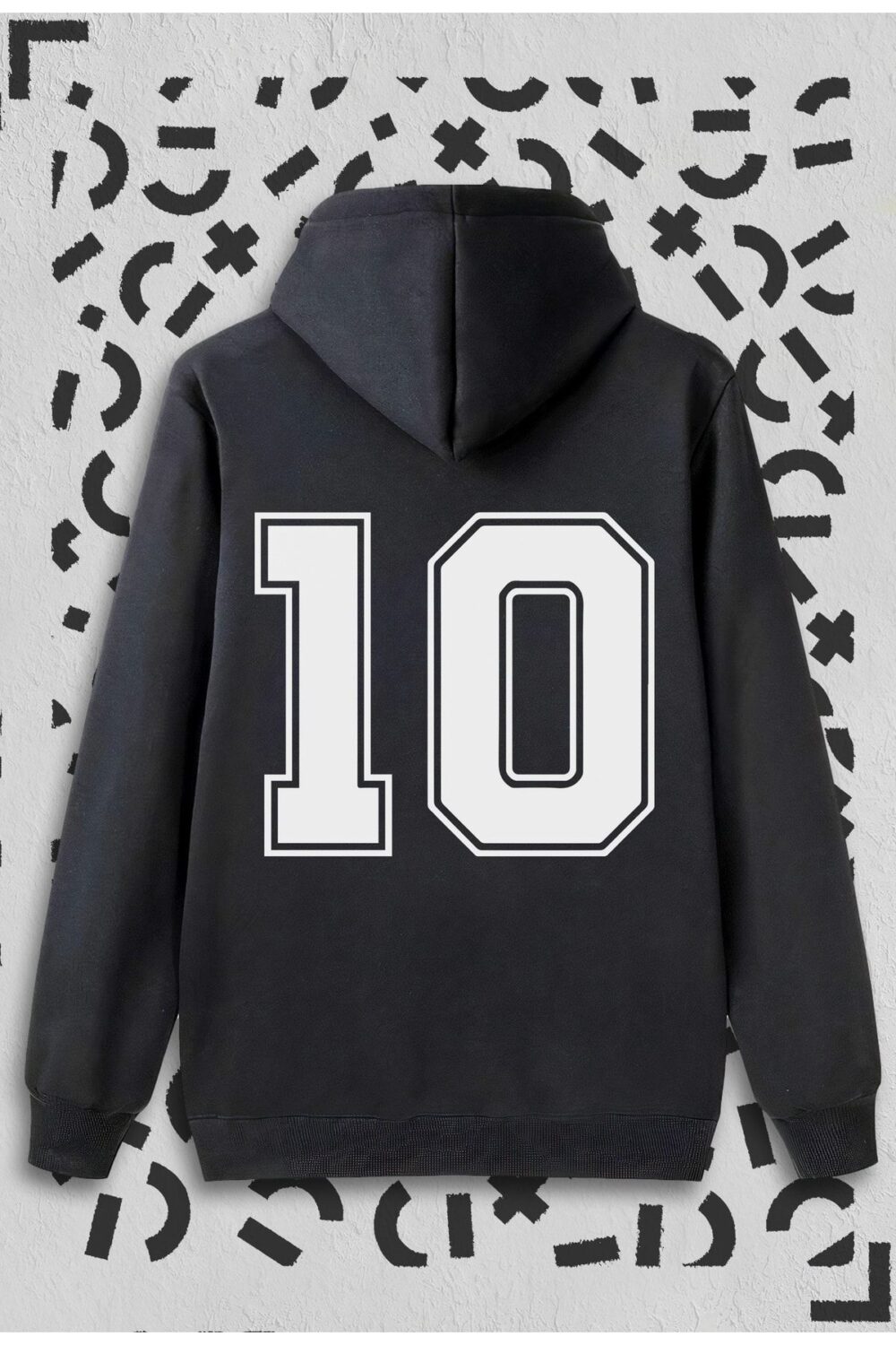 10 Numara Baskılı Siyah Kapüşonlu Sweatshirt