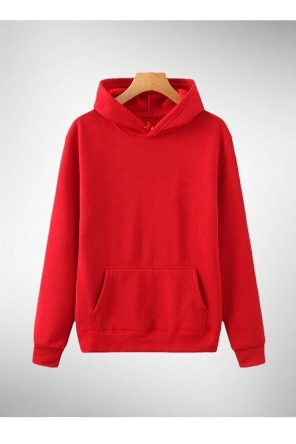 2 Iplik Unisex Kırmızı Kapüşonlu Kanguru Cep Sweatshirt Slımfıtt