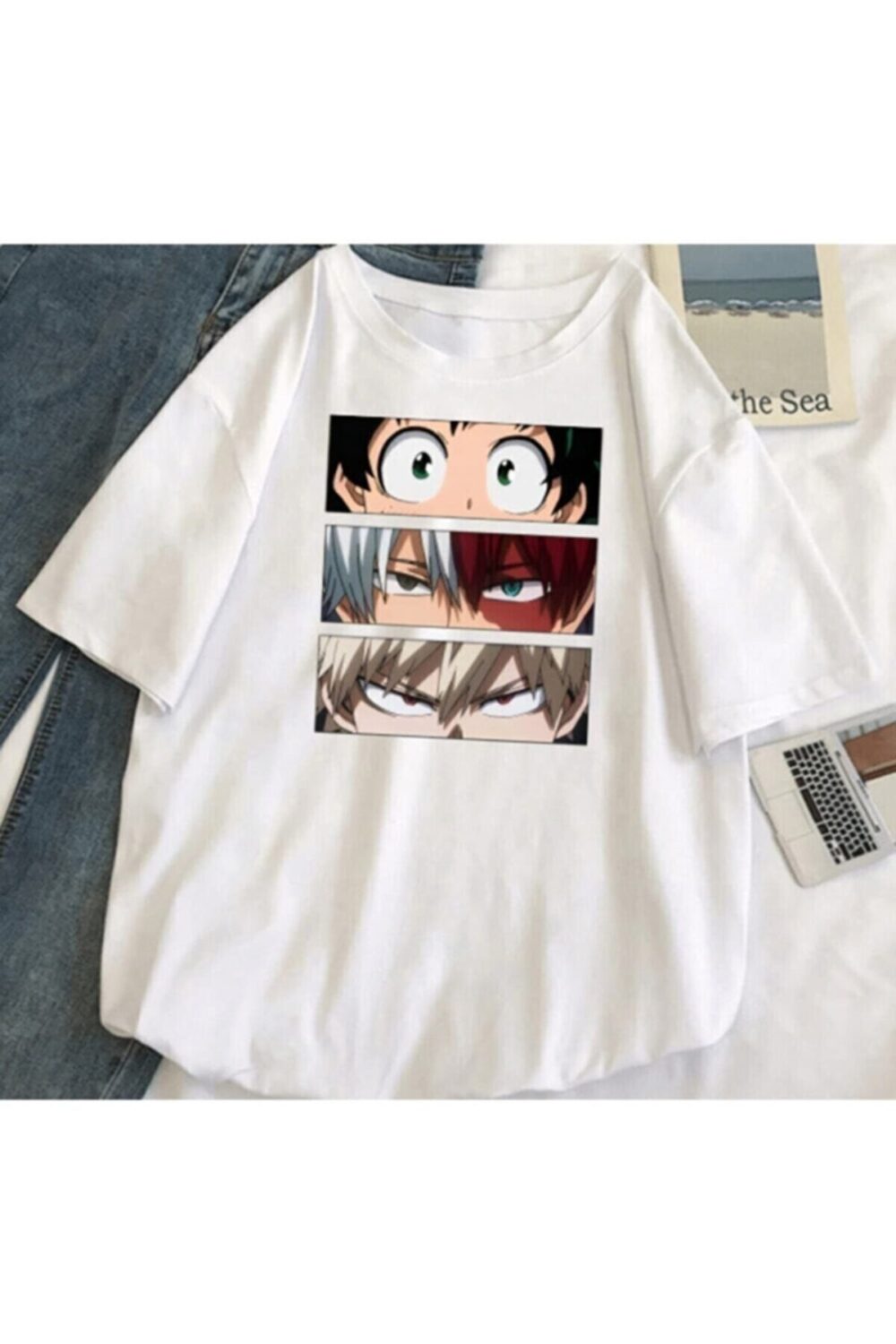 Anime Naruto My Hero Academia Oversize Beyaz Tshirt