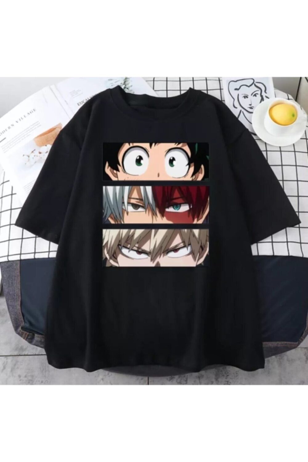 Anime Naruto My Hero Academia Oversize Siyah Tshirt