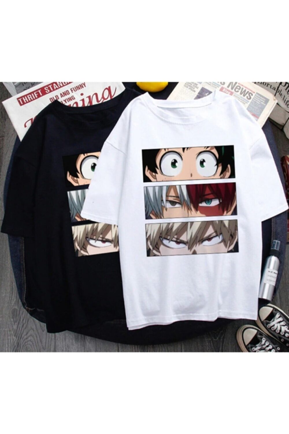 Anime Naruto Oversize Tshirt Siyah Beyaz 2’li Set