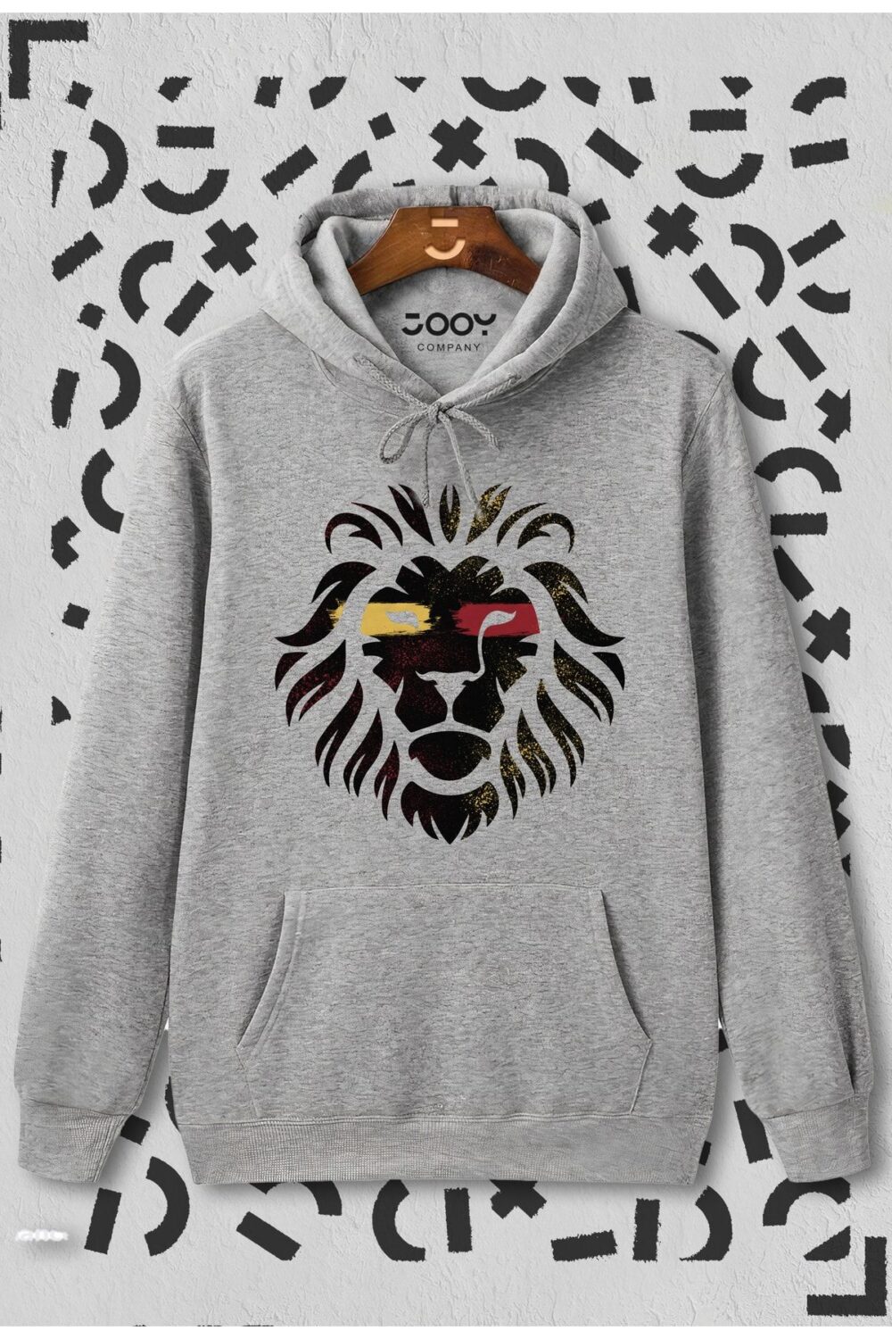 Aslan Baskılı Gri Kapüşonlu Sweatshirt