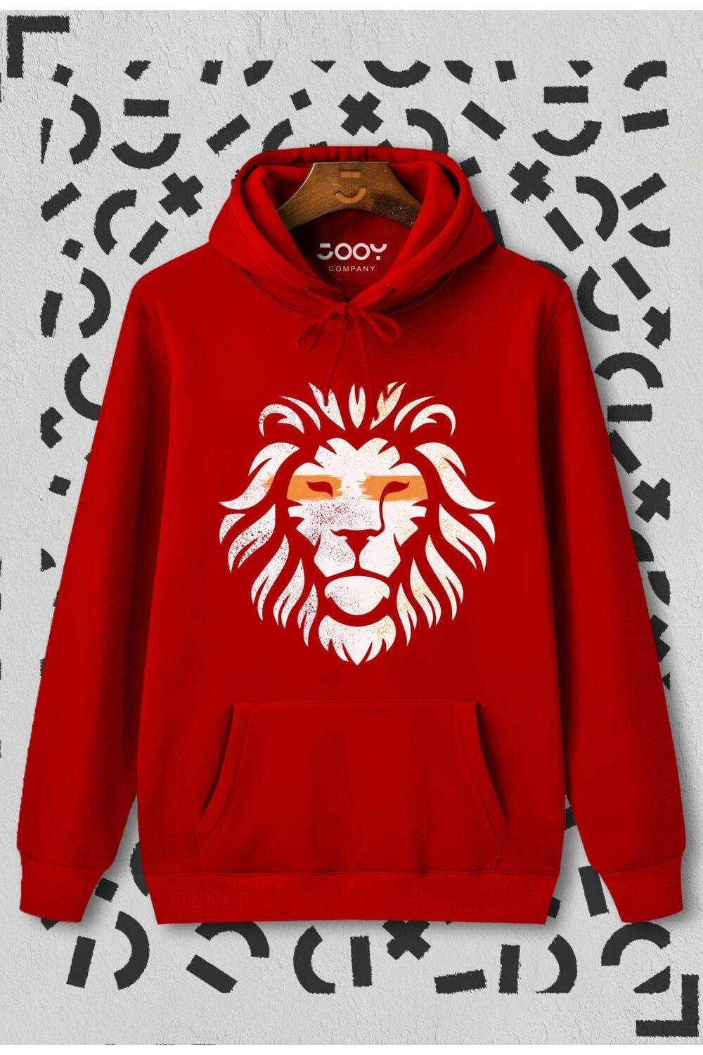 Aslan Baskılı Kırmızı Kapüşonlu Sweatshirt