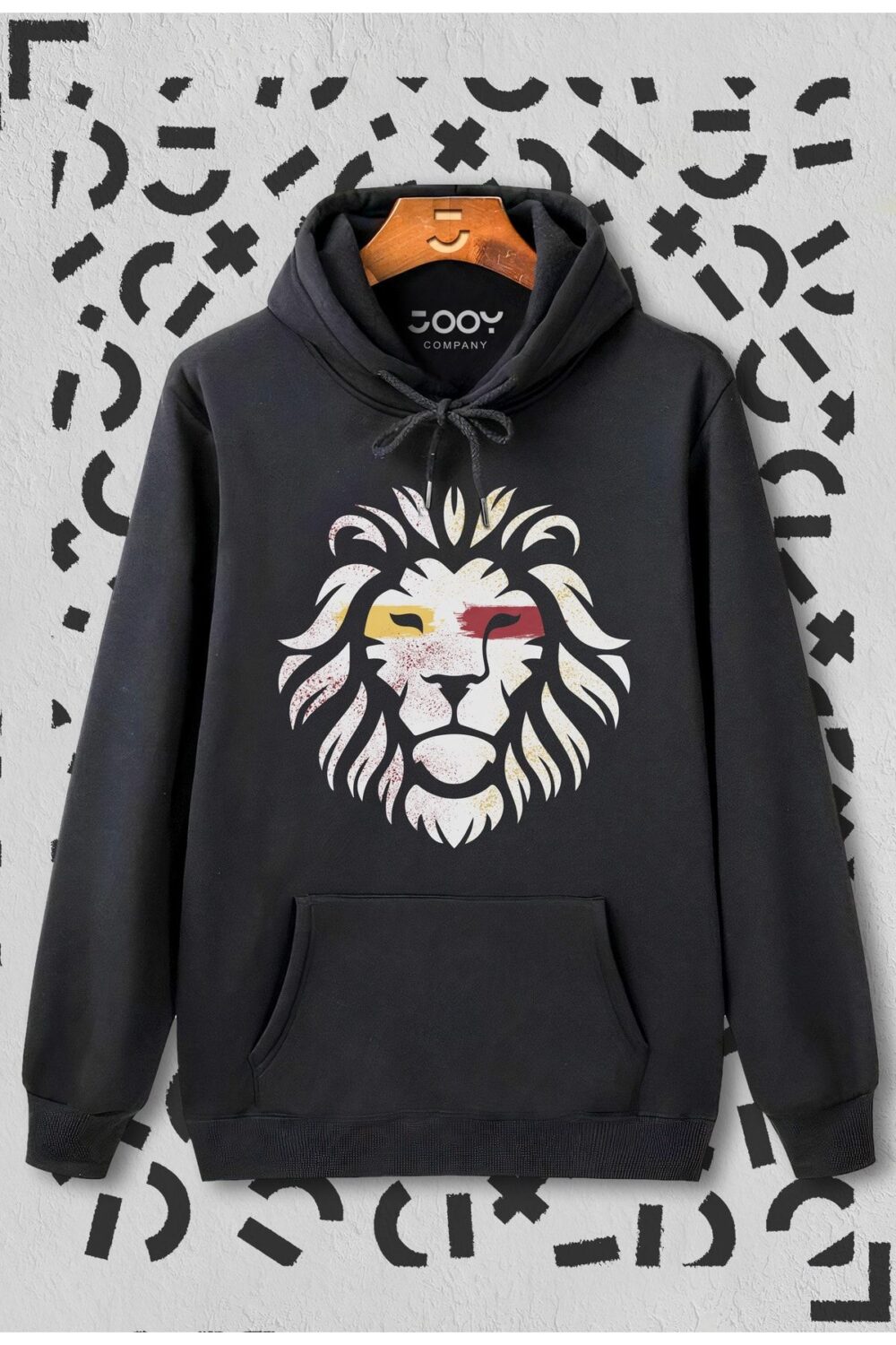 Aslan Baskılı Siyah Kapüşonlu Sweatshirt