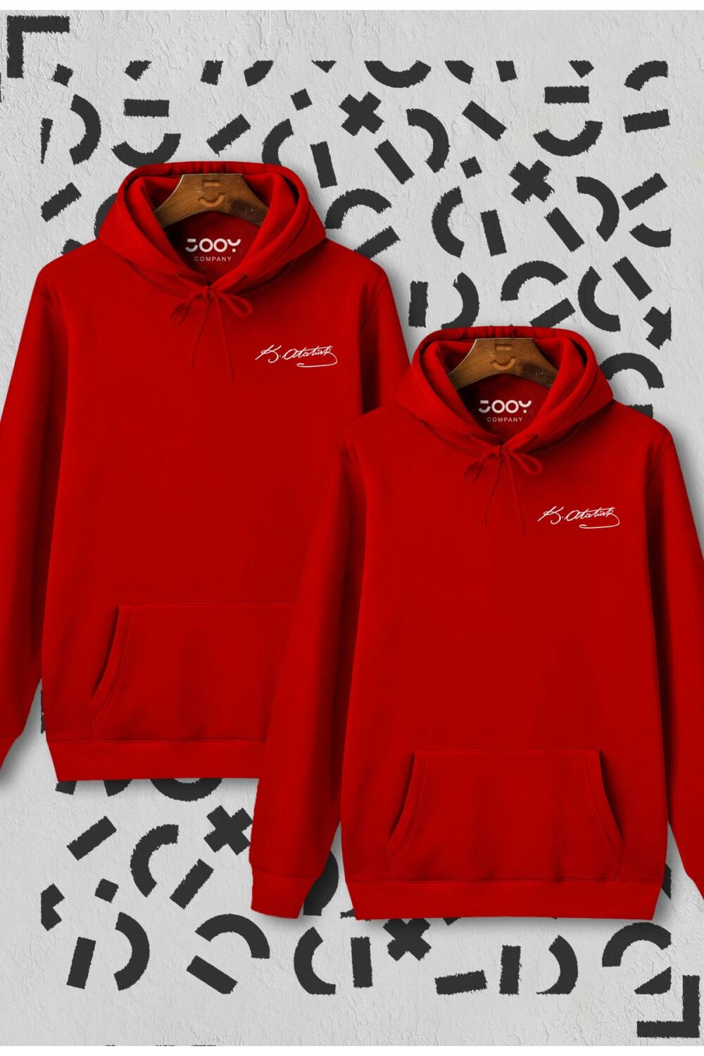 Atatürk Küçük İmza Baskılı Kırmızı Kapüşonlu Sweatshirt Avantaj Paketi 2’li Set