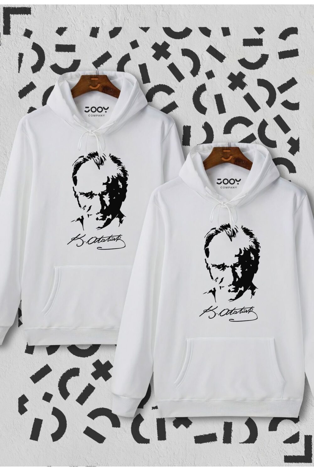 Atatürk Siluet İmza Baskılı Beyaz Kapüşonlu Sweatshirt Avantaj Paketi 2’li Set