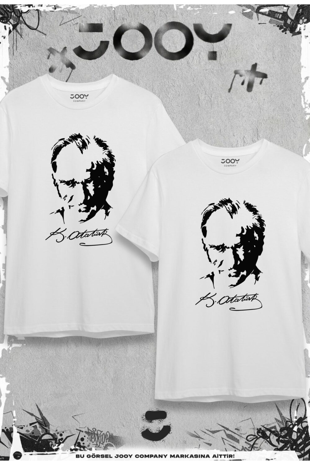 Atatürk Siluet İmza Baskılı Çift Kombini Beyaz Oversize Tshirt 2’li Set