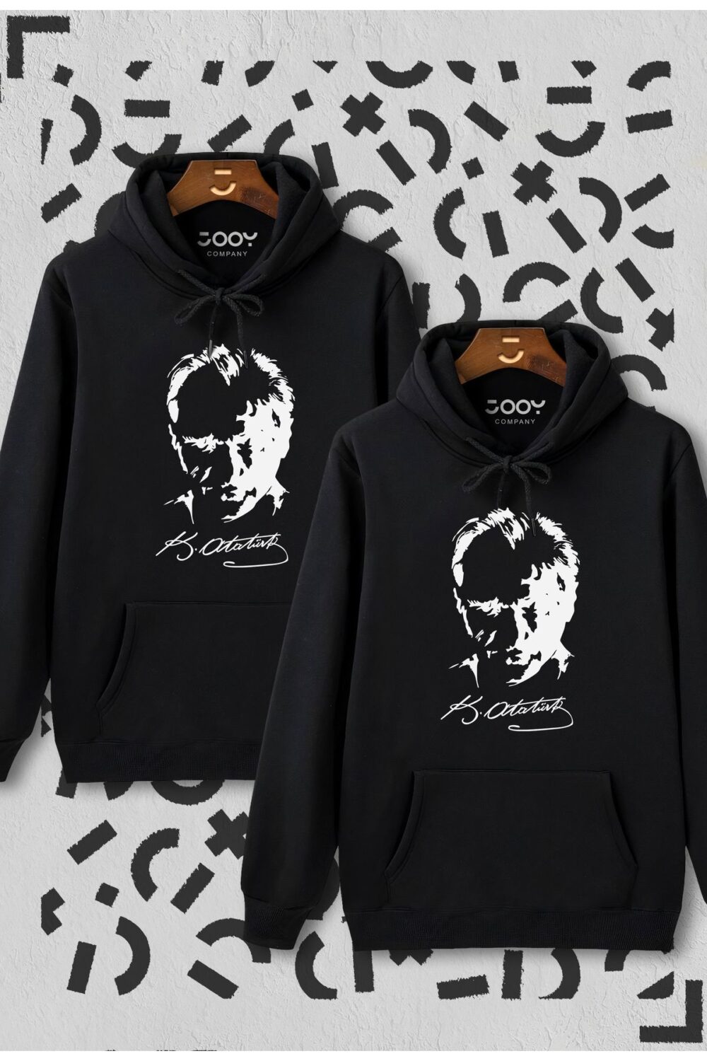 Atatürk Siluet İmza Baskılı Siyah Kapüşonlu Sweatshirt Avantaj Paketi 2’li Set