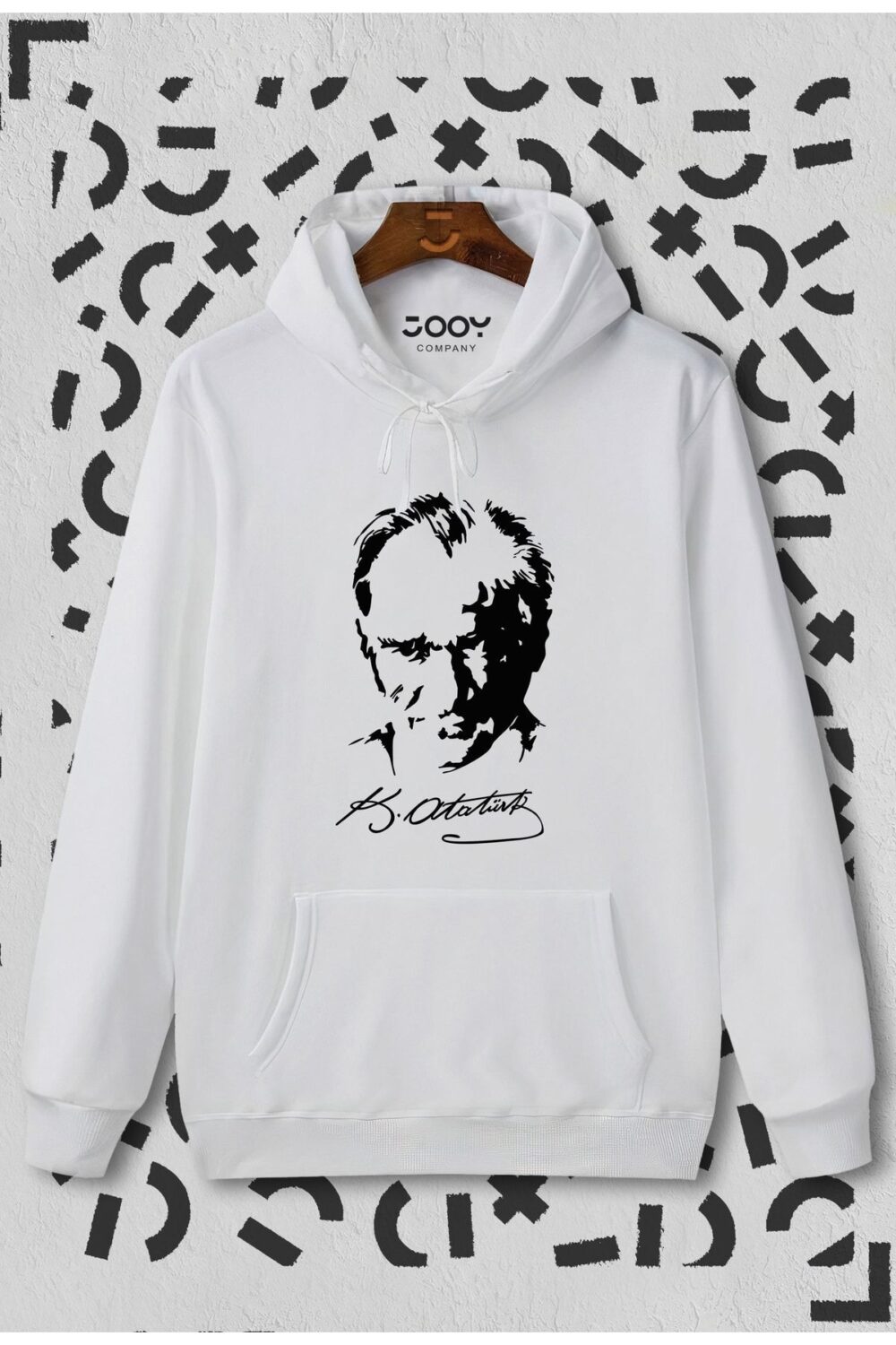 Atatürk Siluet Imza Beyaz Kapüşonlu Sweatshirt Hoodie