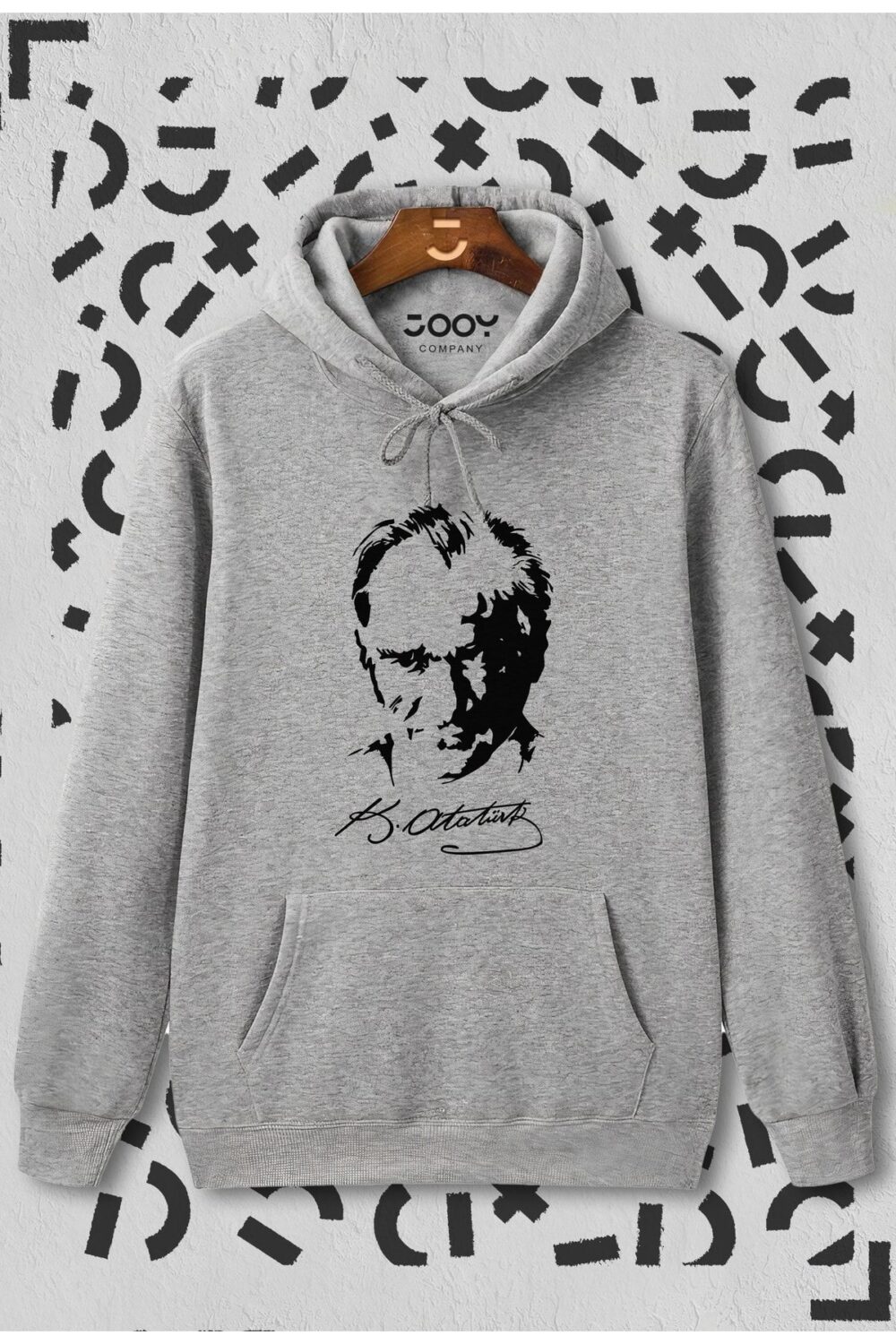 Atatürk Siluet Imza Gri Kapüşonlu Sweatshirt Hoodie