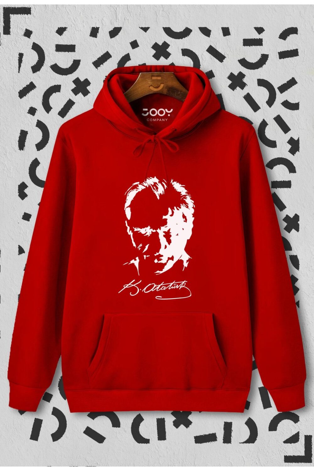 Atatürk Siluet Imza Kırmızı Kapüşonlu Sweatshirt Hoodie