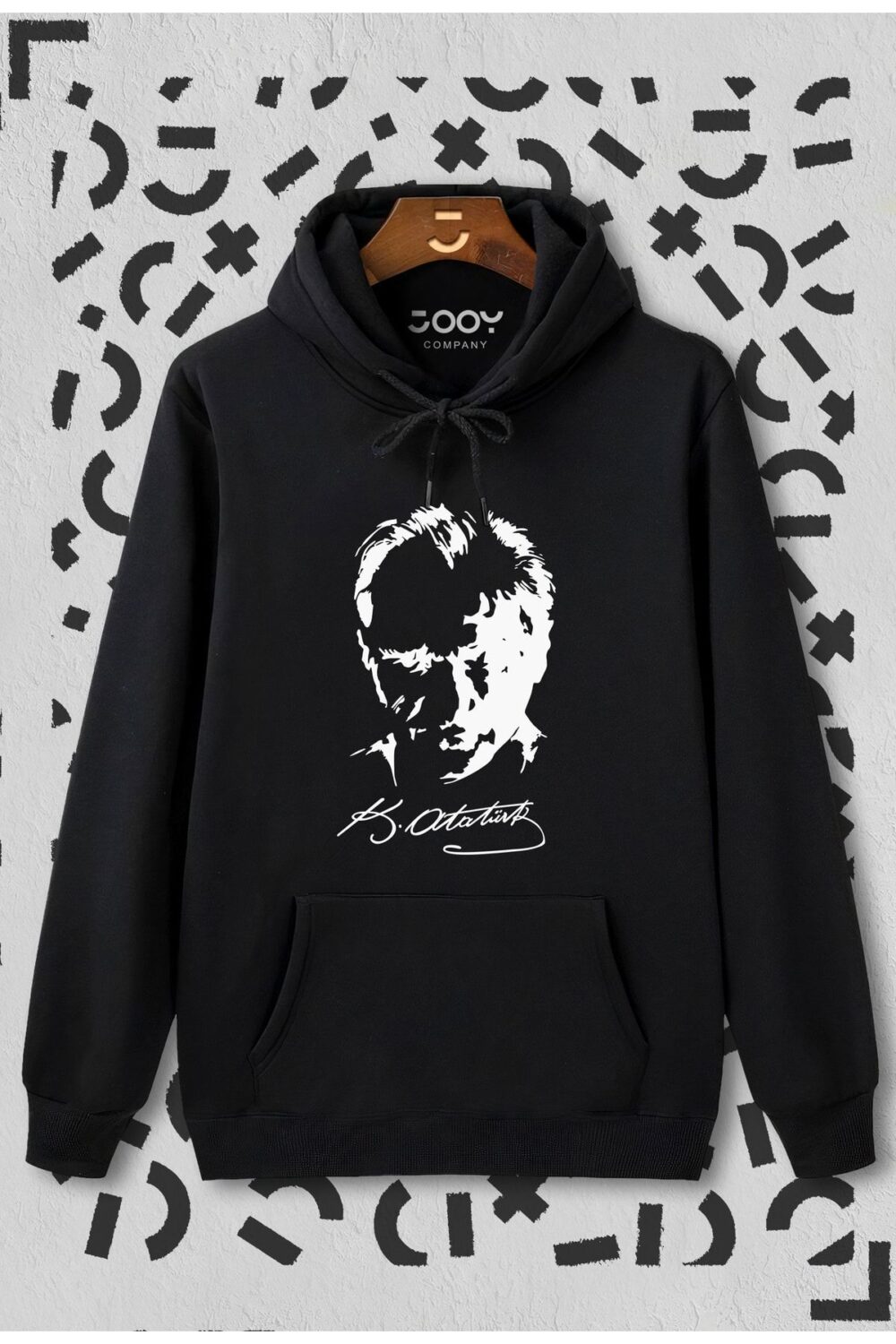 Atatürk Siluet Imza Siyah Kapüşonlu Sweatshirt Hoodie