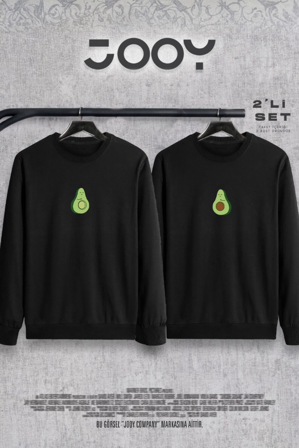 Avokado Baskılı Sevgili Çift Kombini Bisiklet Yaka Sweatshirt 2’li Set