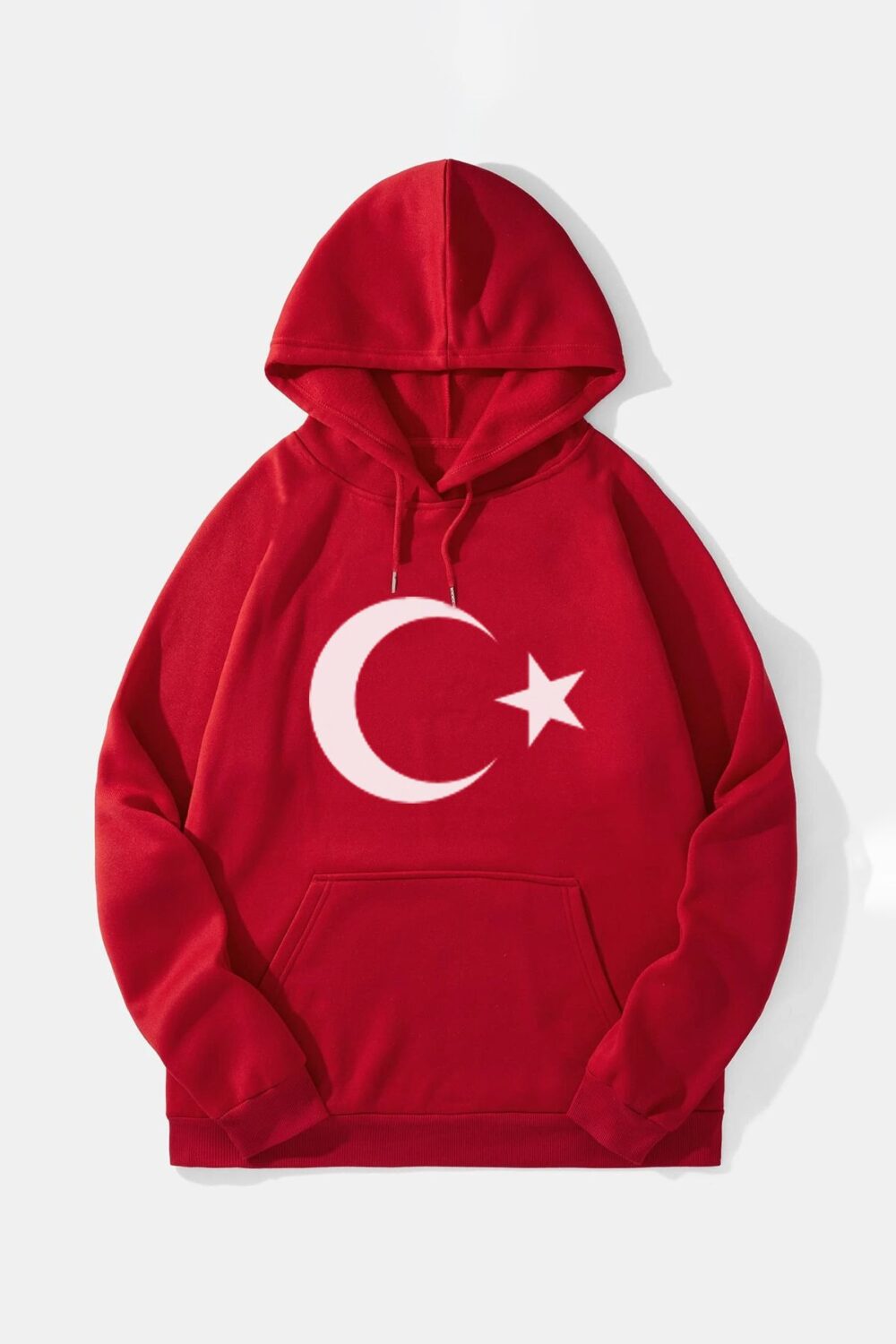 Ay Yıldız Türk Bayrağı Baskılı Kırmızı Kapüşonlu Sweatshirt