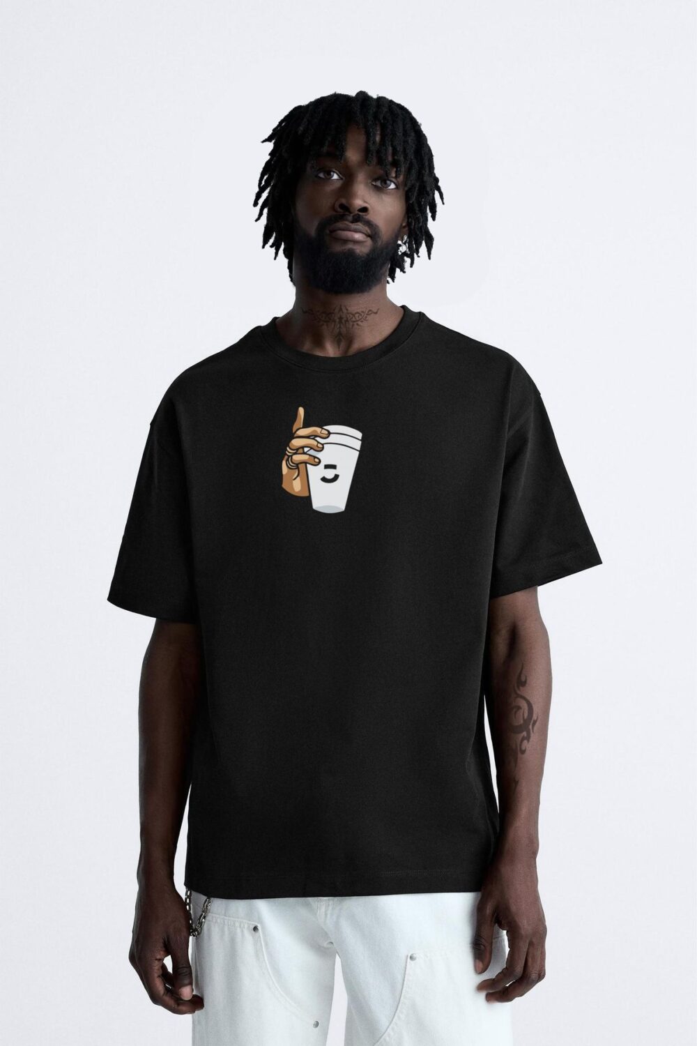 Bardak Baskılı Siyah Oversize Tshirt