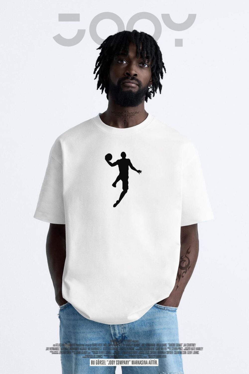 Basketball Player Baskılı Beyaz Oversize Tshirt