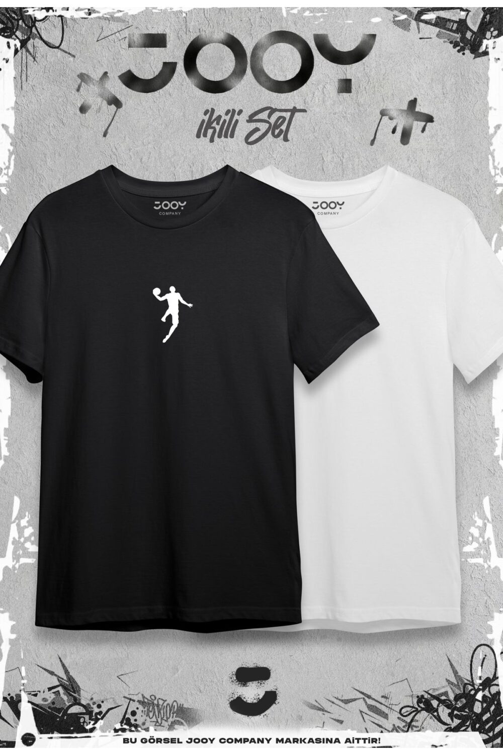 Basketball Player Baskılı Oversize Geniş Kalıp T-Shirt Siyah Beyaz 2’li Set