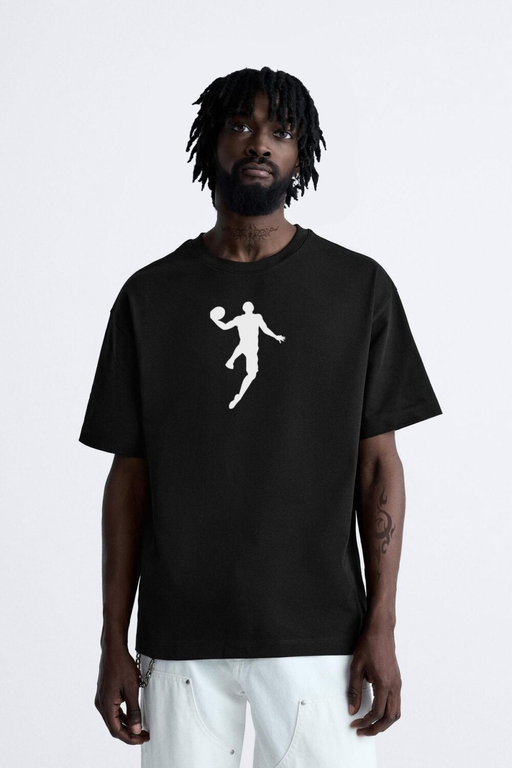 Basketball Player Baskılı Siyah Oversize Tshirt