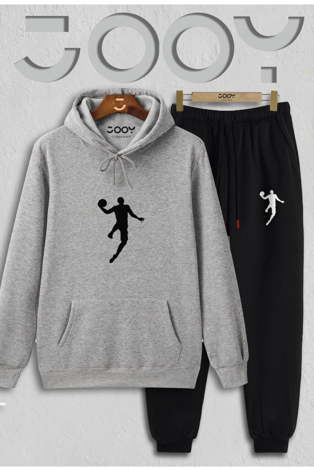 Basketball Player Gri Kapüşonlu Sweatshirt Siyah Eşofman Altı Takım