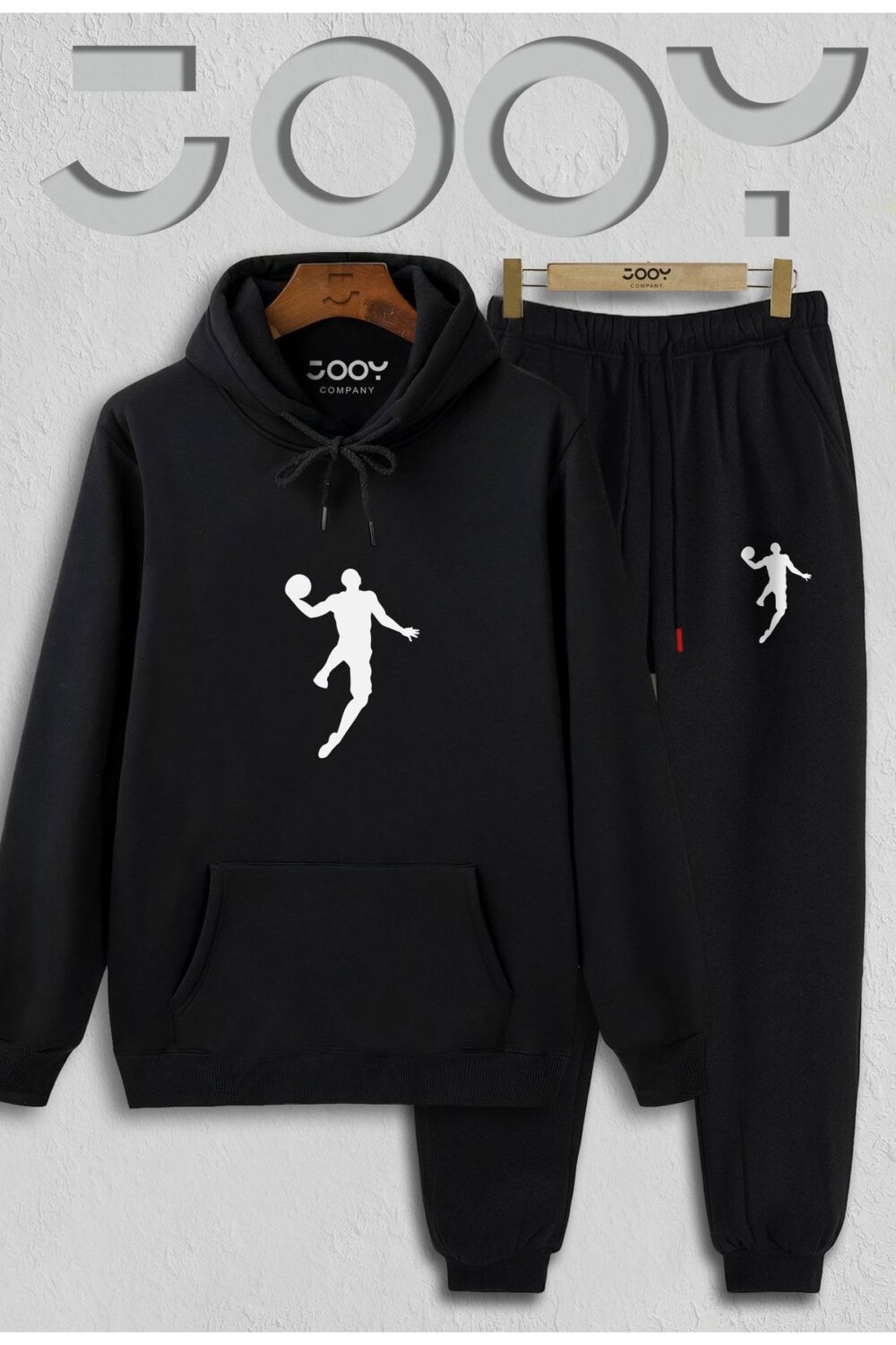 Basketball Player Siyah Kapüşonlu Sweatshirt Siyah Eşofman Altı Takım