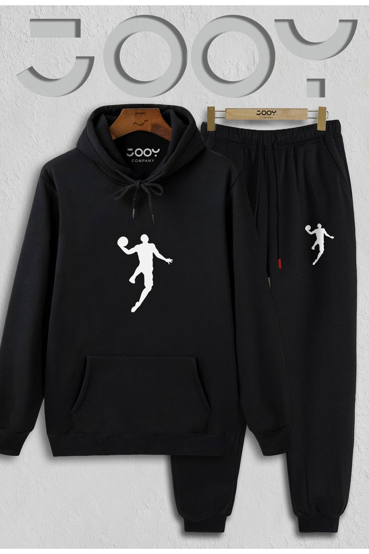 Jooy Company-Basketball Player Siyah Kapüşonlu Sweatshirt Siyah Eşofman Altı Takım