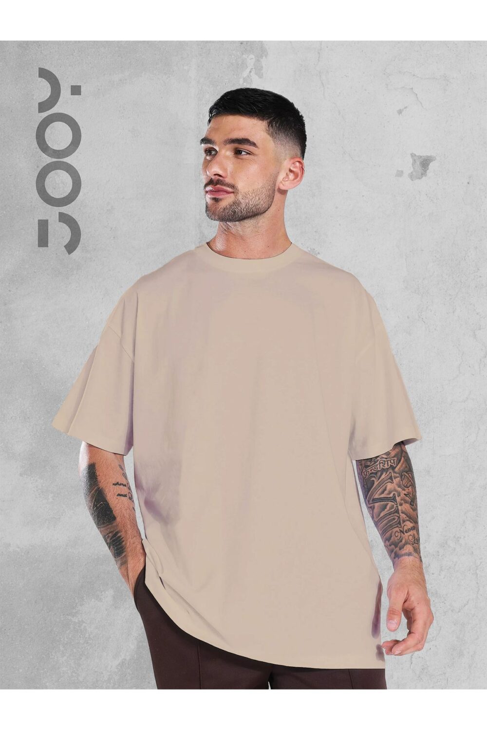 Bej Oversize Geniş Kalıp Düz Baskısız Basic Tshirt