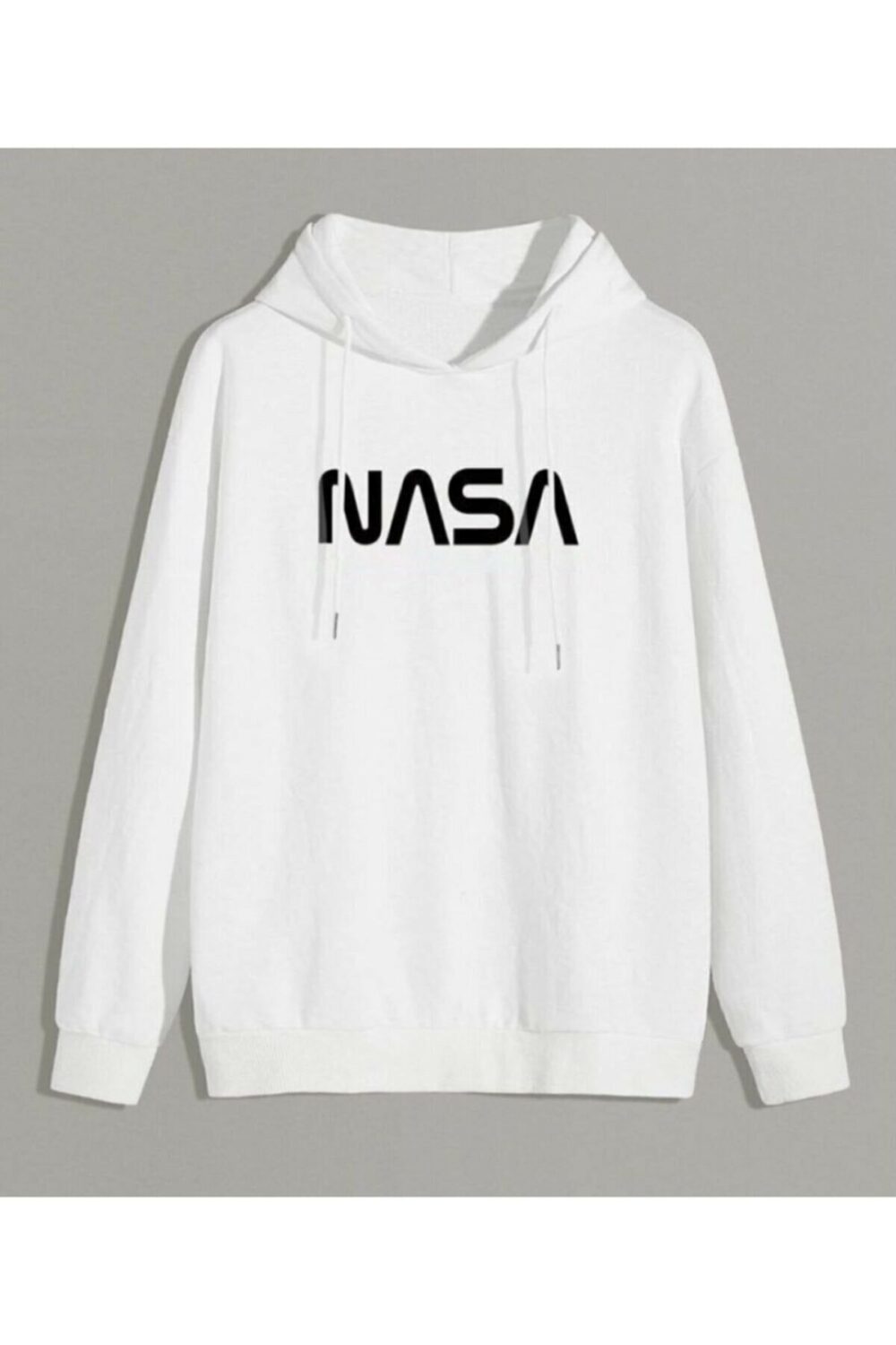 Beyaz Nasa Baskılı Kapüşonlu Sweatshirt – Hoodie