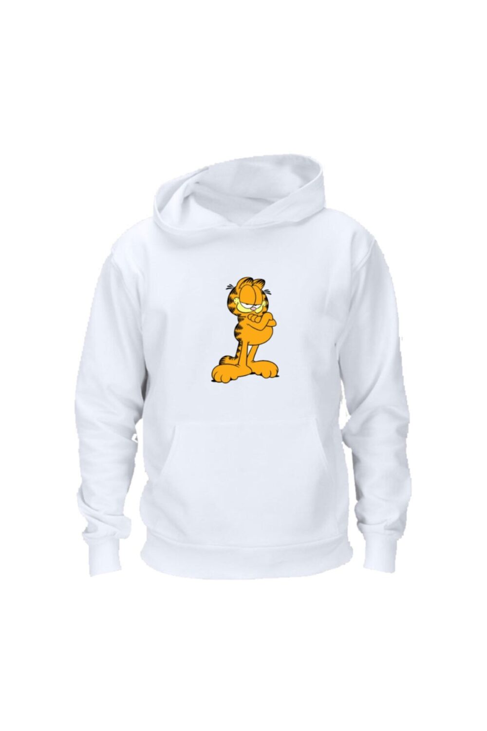 Beyaz Unisex Garfield Tasarım Sweatshirt Hoodie