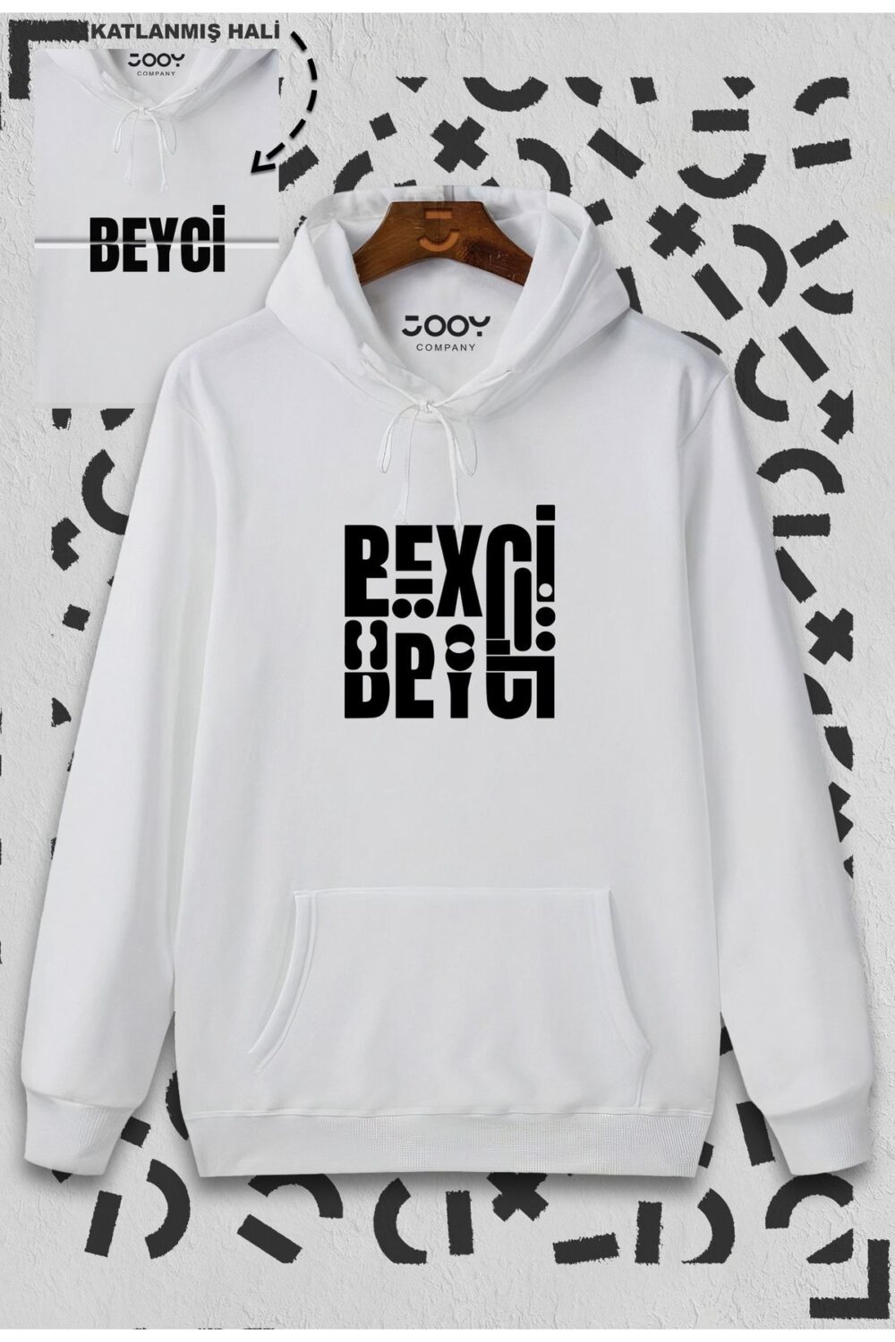 Beyci Katlamalı Tasarım Beyaz Kapüşonlu Sweatshirt