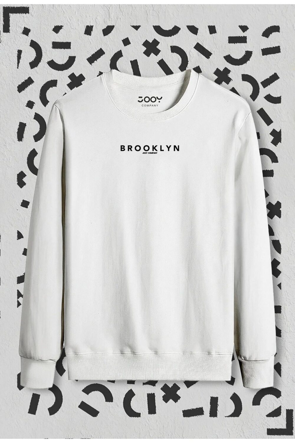 Brooklyn Baskılı Beyaz Bisiklet Yaka Sweatshirt