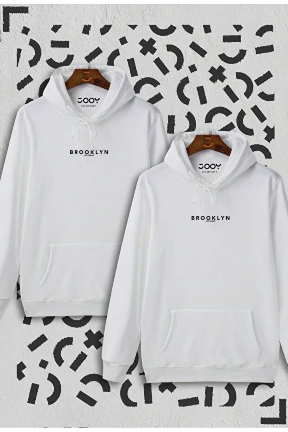 Brooklyn Baskılı Beyaz Kapüşonlu Sweatshirt Avantaj Paketi 2’li Set