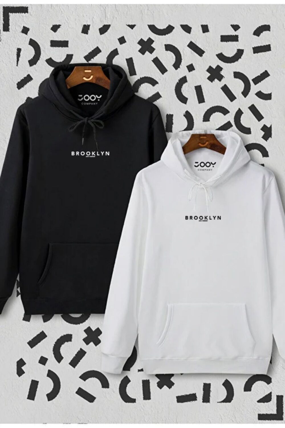 Brooklyn Baskılı Siyah Beyaz Kapüşonlu Sweatshirt Avantaj Paketi 2’li Set