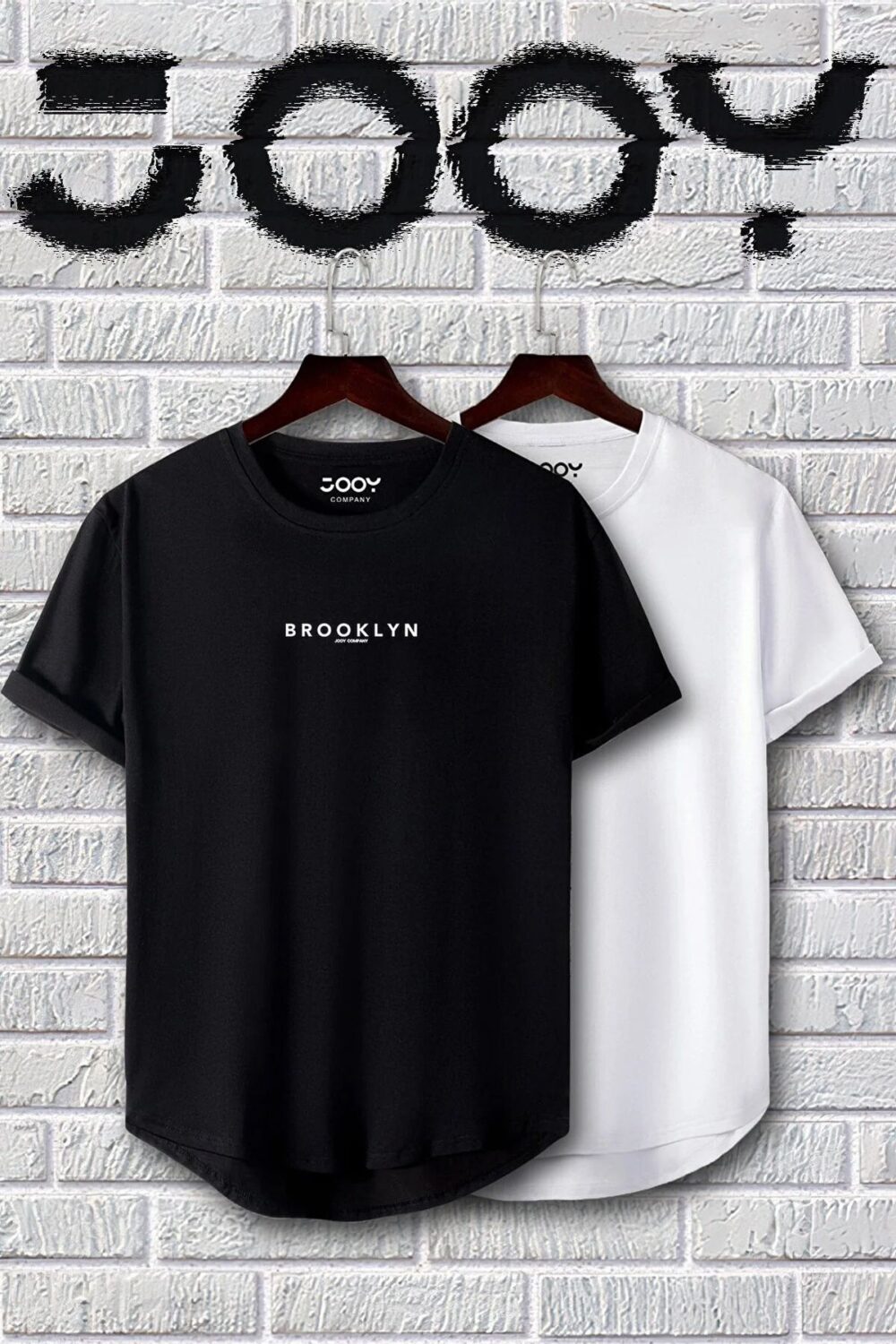 Brooklyn Baskılı Siyah Beyaz Oval Kesim Tshirt 2’li Set