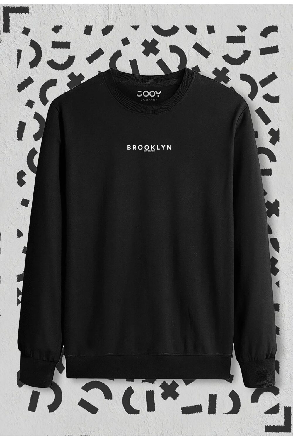 Brooklyn Baskılı Siyah Bisiklet Yaka Sweatshirt