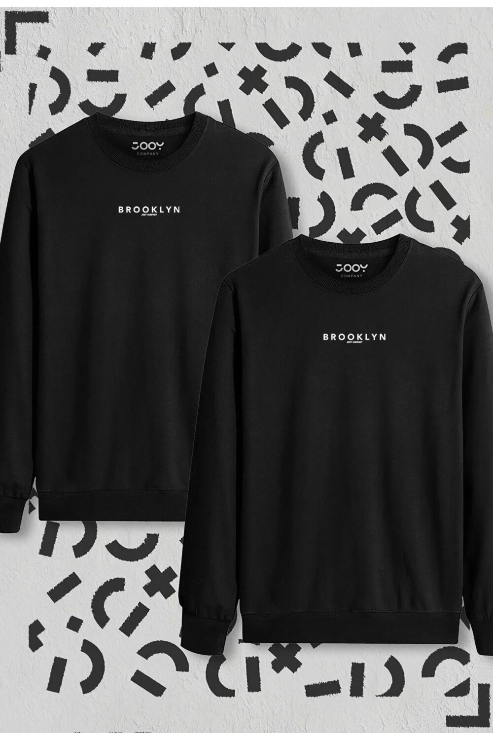 Brooklyn Baskılı Siyah Bisiklet Yaka Sweatshirt 2’li Set