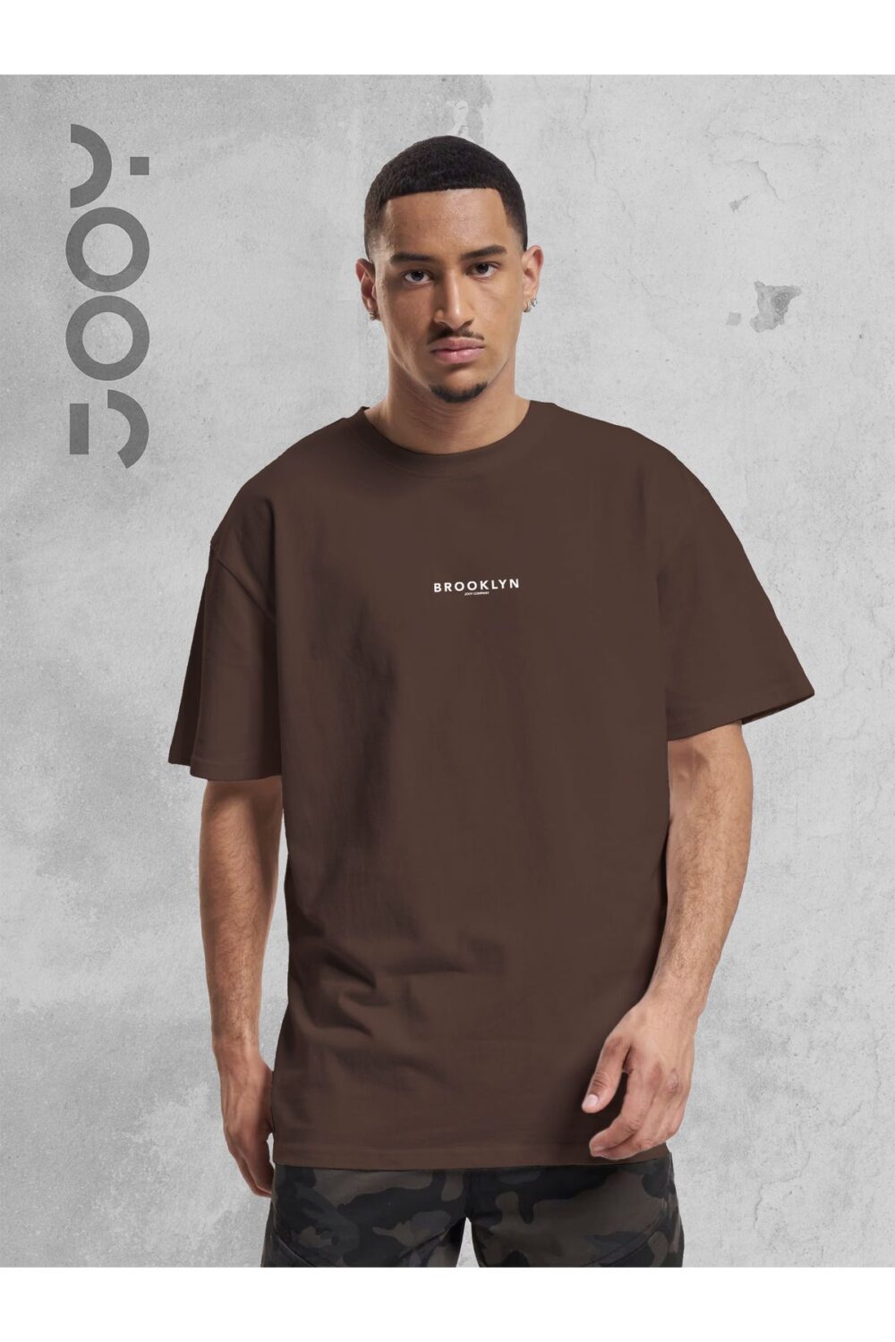 Brooklyn JC Baskılı Geniş Kalıp Oversize Kahverengi T-Shirt