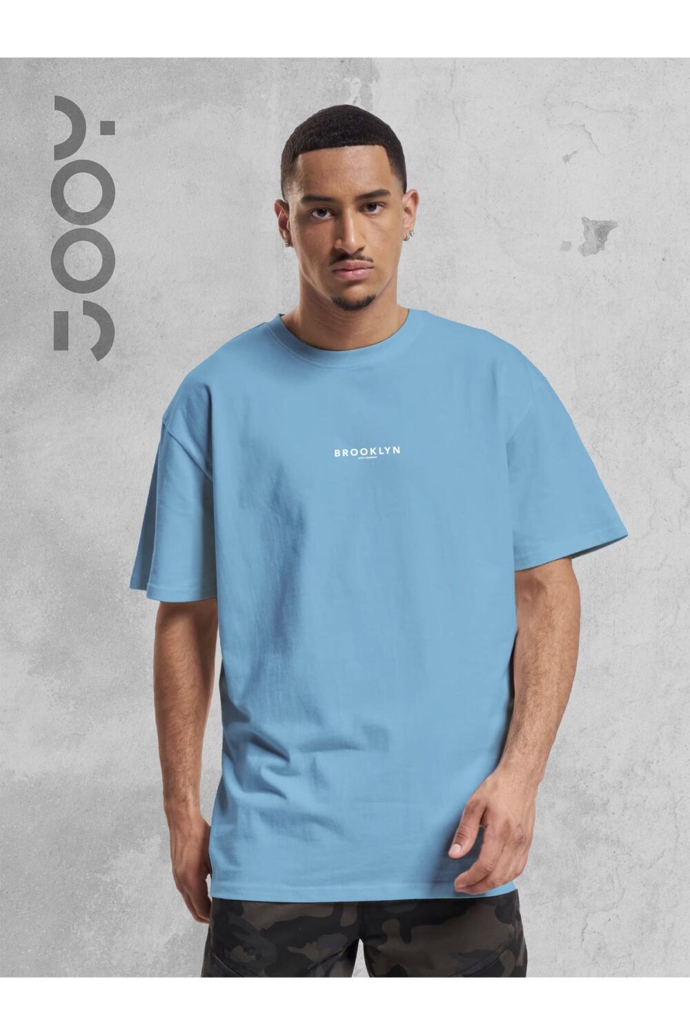 Brooklyn JC Baskılı Geniş Kalıp Oversize Mavi T-Shirt