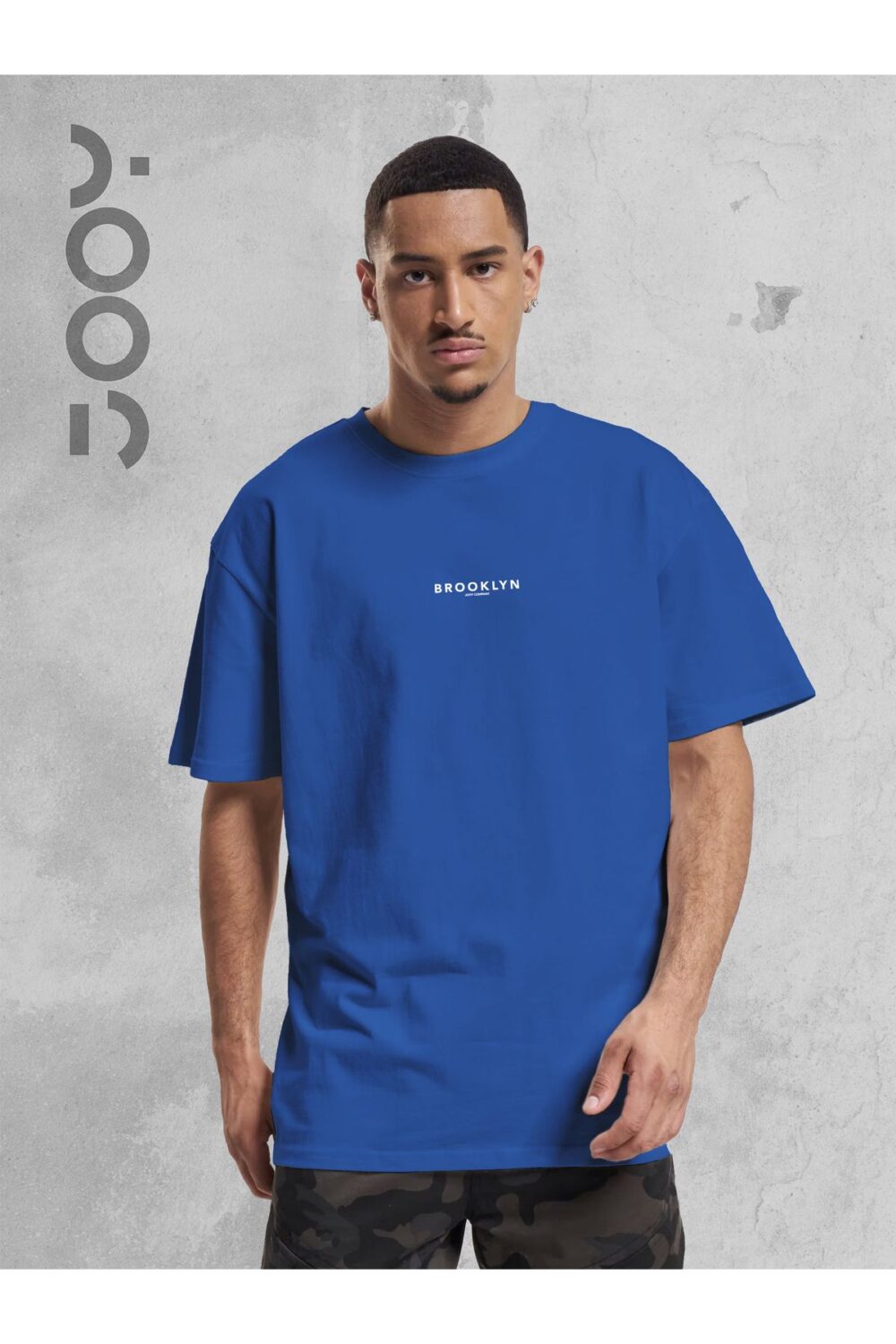 Brooklyn JC Baskılı Geniş Kalıp Oversize Saks Mavi T-Shirt