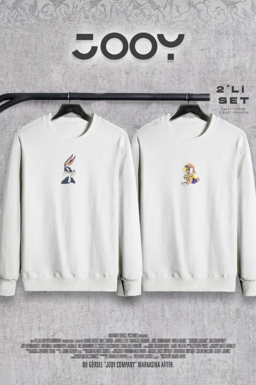 Bugs Bunny ve Lola Tasarım Sevgili Çift Kombini Bisiklet Yaka Sweatshirt 2’li Set