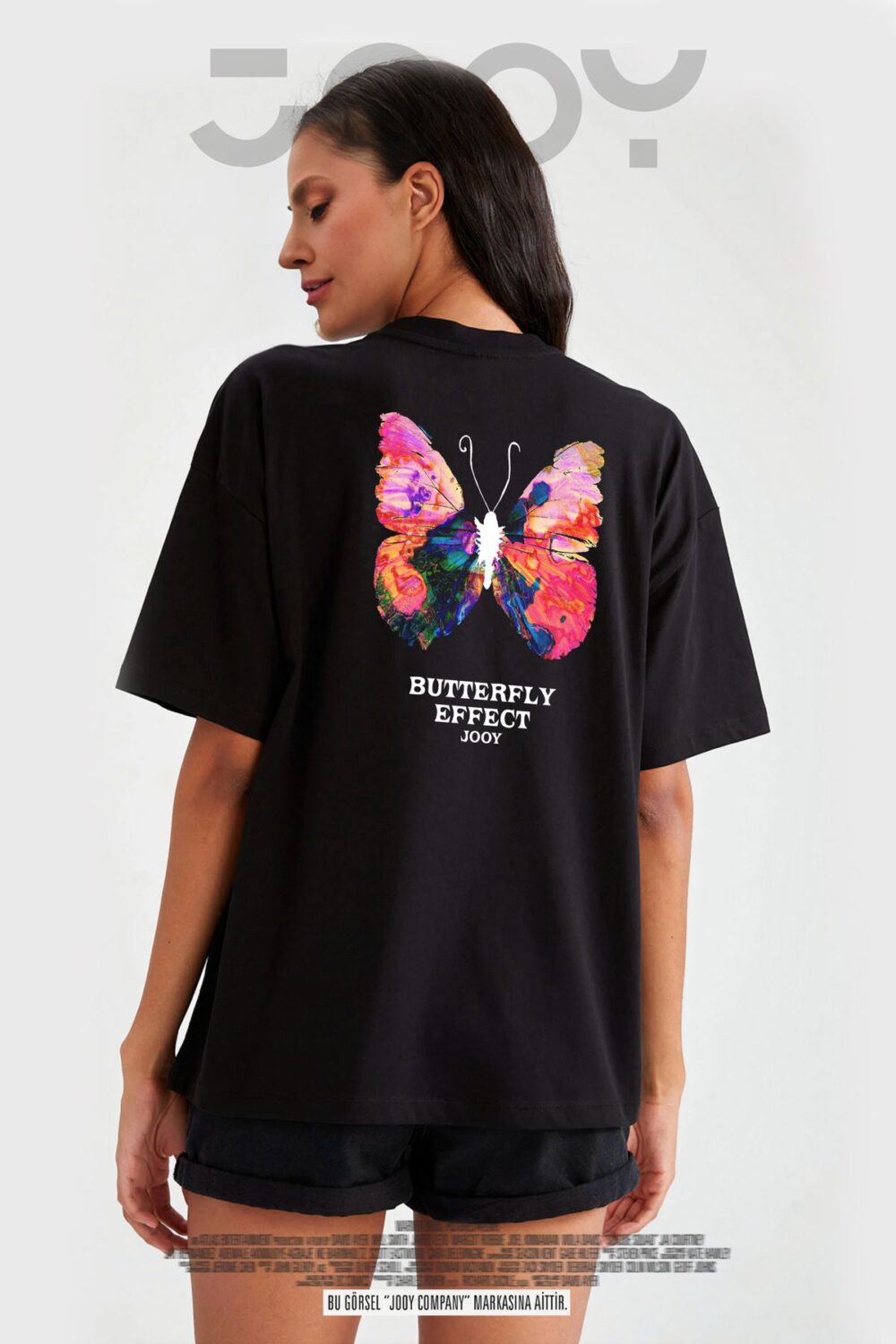 Butterfly Effect Kelebek Baskılı Siyah Oversize Tshirt