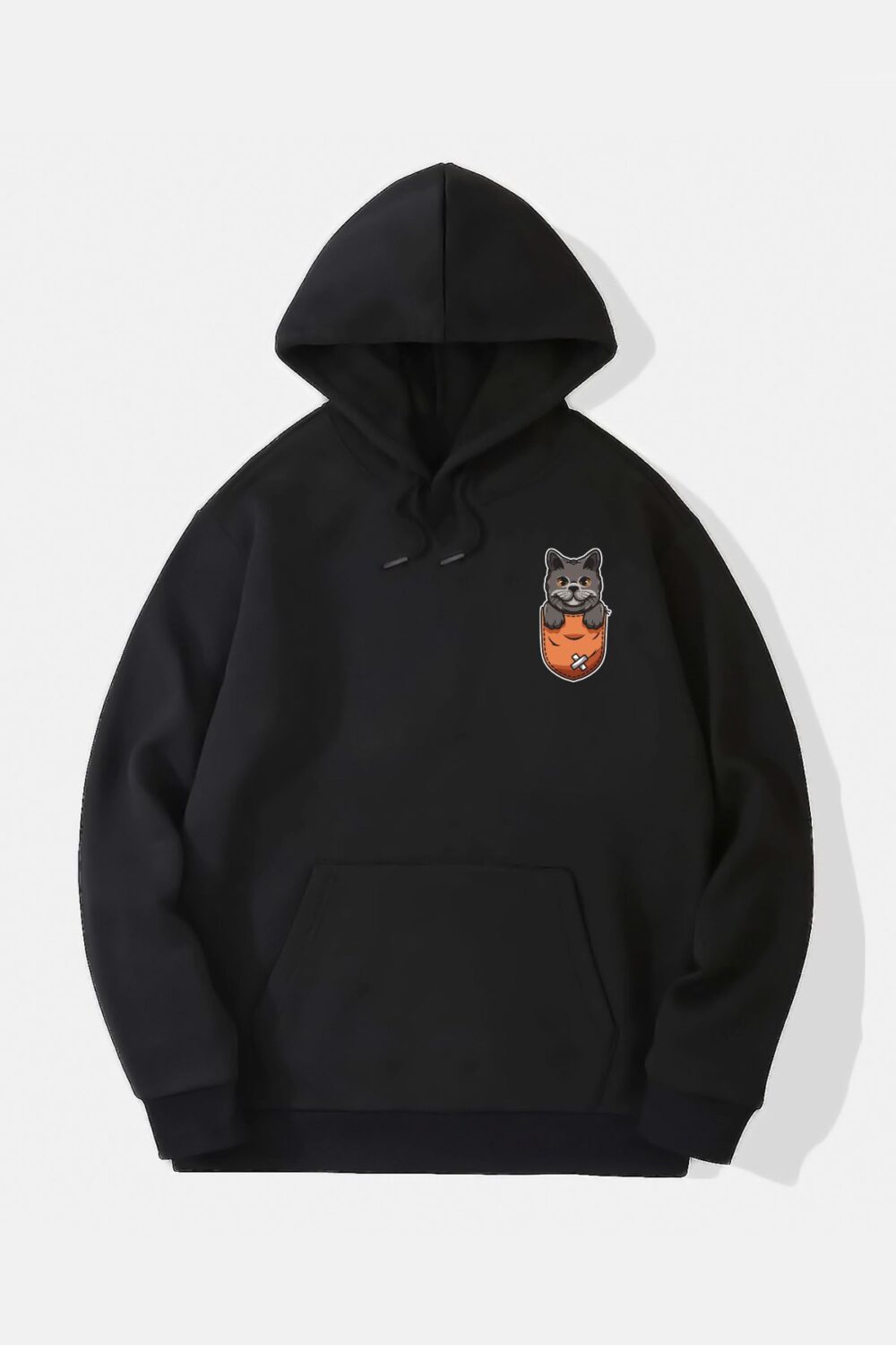 Cepteki Kedi Baskılı Siyah Kapüşonlu Sweatshirt Hoodie