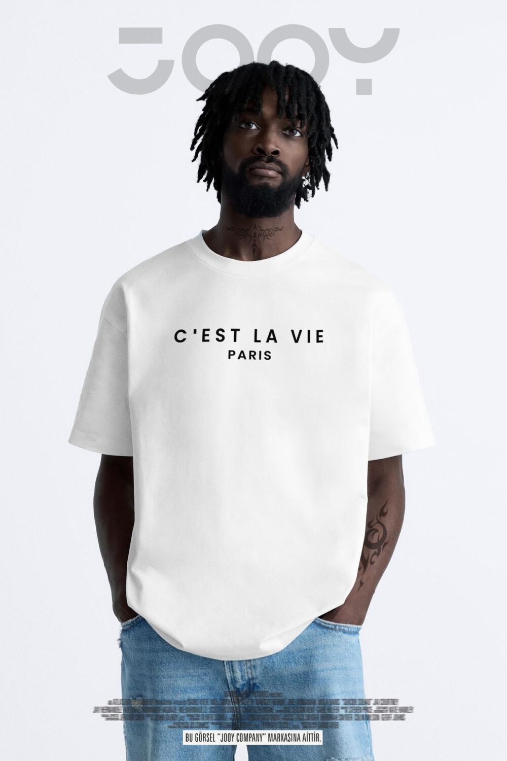 C’est La Vie Paris Baskılı Beyaz Oversize Tshirt