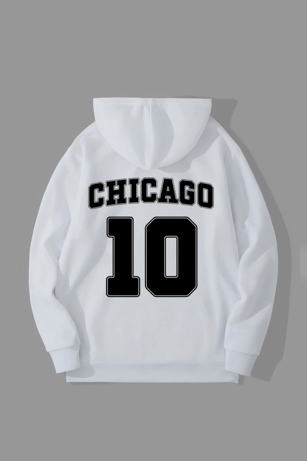 Chicago 10 Baskılı Beyaz Kapüşonlu Sweatshirt