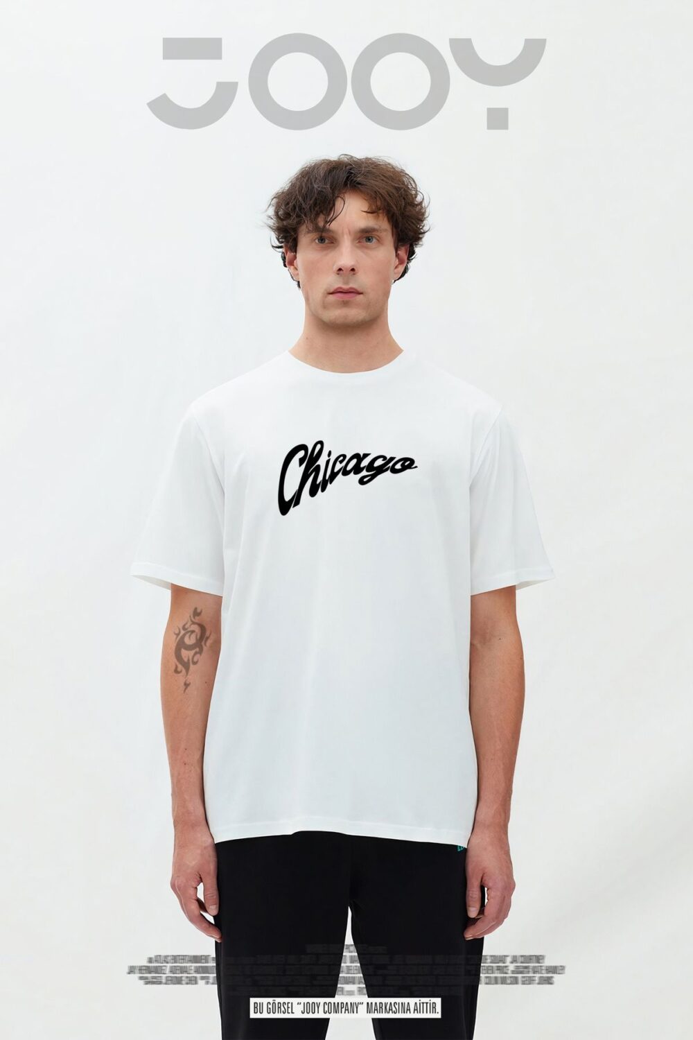 Chicago Baskılı Beyaz Oversize Tshirt