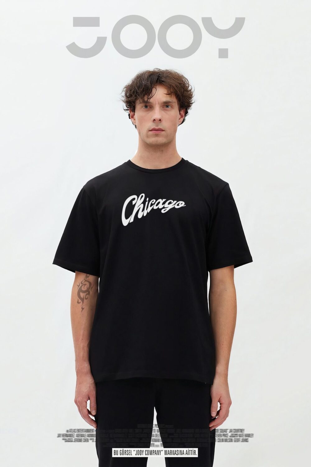 Chicago Baskılı Siyah Oversize Tshirt