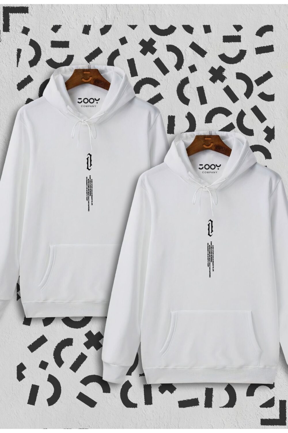 Dikey Baskılı Beyaz Kapüşonlu Sweatshirt Avantaj Paketi 2’li Set