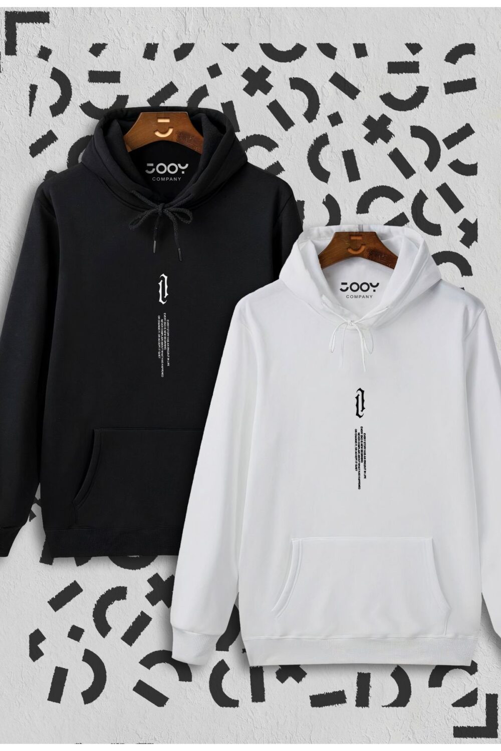 Dikey Baskılı Siyah Beyaz Kapüşonlu Sweatshirt Avantaj Paketi 2’li Set