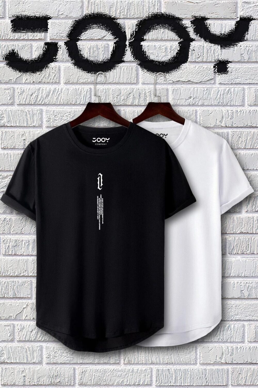 Dikey Baskılı Siyah Beyaz Oval Kesim Slim Fit Dar Kalıp Tshirt 2’li Set