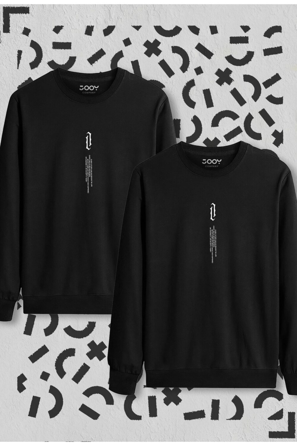 Dikey Baskılı Siyah Bisiklet Yaka Sweatshirt 2’li Set